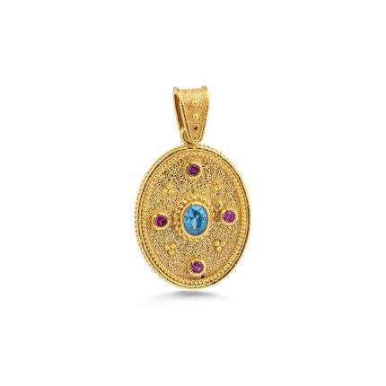 Byzantine Oval Pendant with Multicolor Zircon Stone