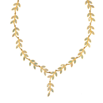 Opal Olive Tree Branch Leaf Necklace