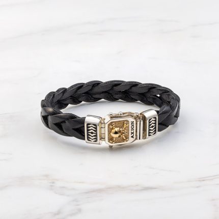 Skull Leather Bracelet - Sterling Silver & K14 Gold