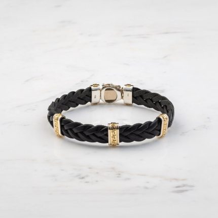 Grey Key Meander Leather Bracelet
