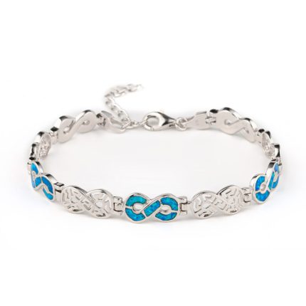 Greek Key Design Bracelet - 925 Sterling Silver and Blue Opal