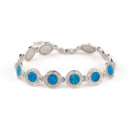 Blue Opal Bracelet Greek Key - 925 Sterling Silver