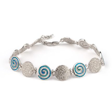 Spiral Phaistos Disc Blue Opal Bracelet - Sterling Silver