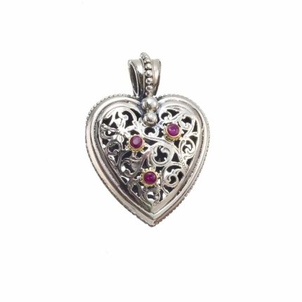 Gerochristo - Garden Shadows Heart pendant in 18K Gold and Sterling Silver with rubies