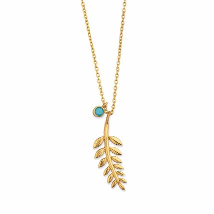 Sterling Silver Chain Fern Necklace with Turquoise