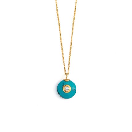 Round Turquoise Eye Necklace - 925 Sterling Silver and Gold Plated