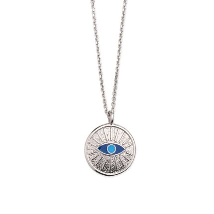 Sterling Silver Plated Chain Necklace With Enamel Evil Eye