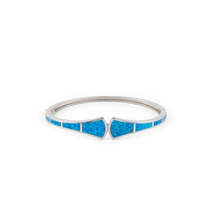 925 Sterling Silver - Blue Opal Bangle Bracelet