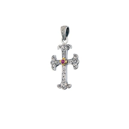 Gerochristo - Classic Cross in Sterling Silver and 18K Gold with ruby