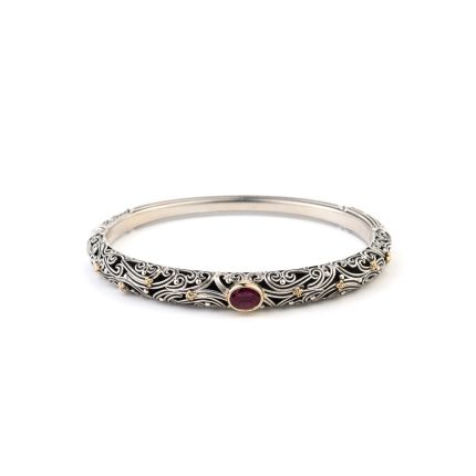 Gerochristo - Kynthia Bracelet in 18K Gold and Sterling Silver with Rhodolite