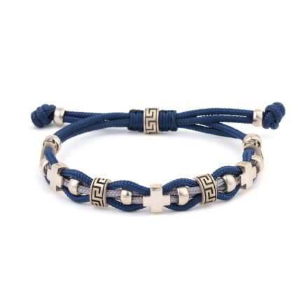 Blue Cord Bracelet with Crosses & Greek Keys Motifs