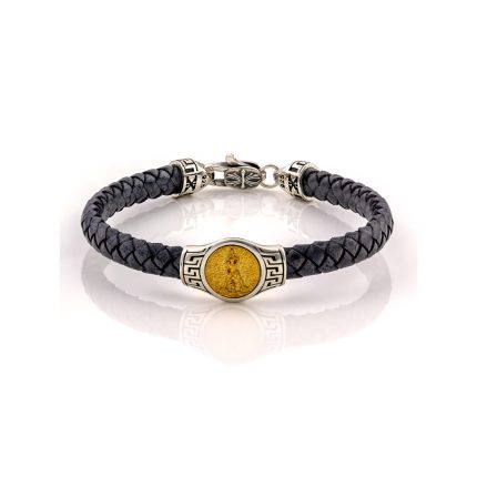 Colossus of Rhodes Leather Bracelet - 925 Sterling Silver