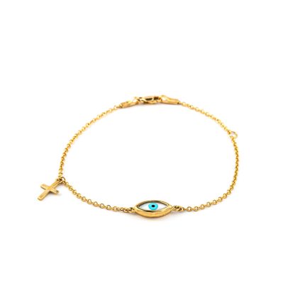 Evil eye Bracelet with Cross - 9K Yellow Gold