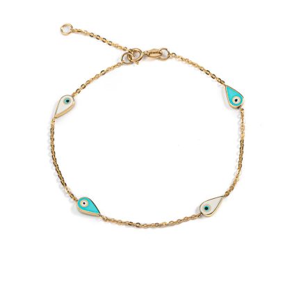 Evil Eyes Chain Bracelet - 14K Yellow Gold and Enamel