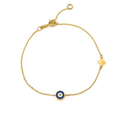 Round Enamel Evil Eye Bracelet with Cross - Sterling Silver and Plated