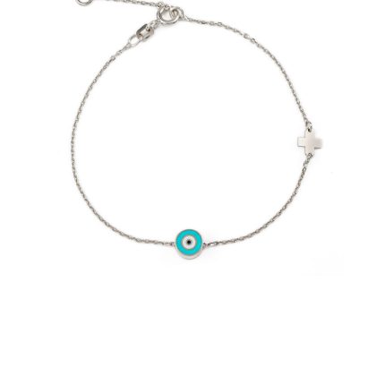 Turquoise Enamel Eye Bracelet with Cross - 925 Sterling Silver