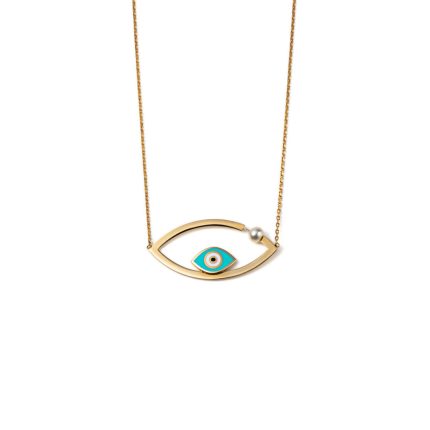 Evil Eye Necklace 14K Yellow Gold with Enamel