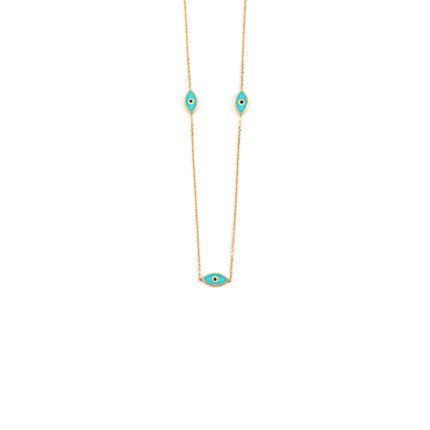 Evil Eyes Necklace - 14K Yellow Gold with Turquoise Enamel