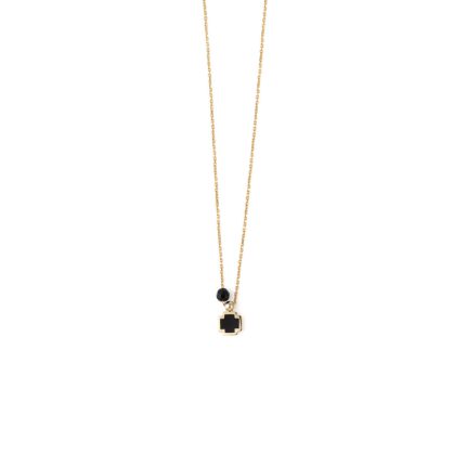 Black Enamel Cross Necklace – 14K Gold