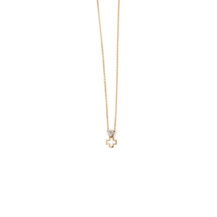 Open Cross Necklace with Zircon – 14K Gold