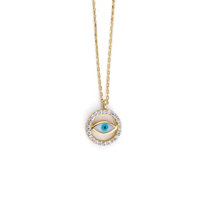 14K Yellow Gold Necklace Evil Eye with zircon