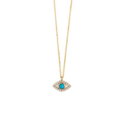 Open Eye Necklace with White Zircon – 14K Gold