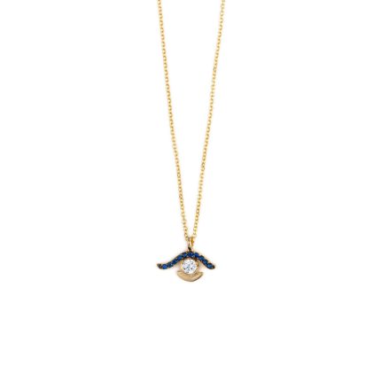 Eye Necklace with White Zircon – 14K Gold