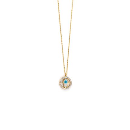 14K Yellow Gold Hamsa evil eye necklace