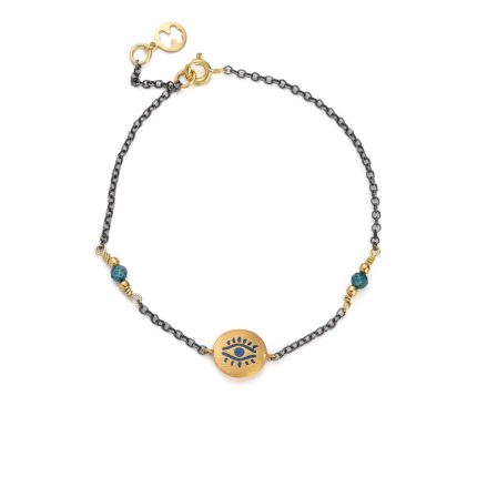 Sterling Silver Chain Bracelet with An Eye Engraved Disc