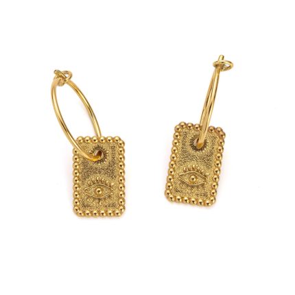 Sterling Silver Hoop Earrings with Engraved Eye