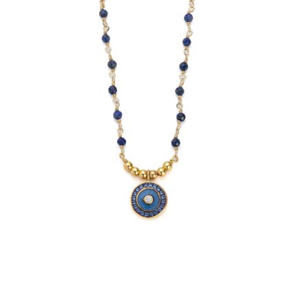 Rosary Stone Necklace with Beads and Enamel Evil Eye