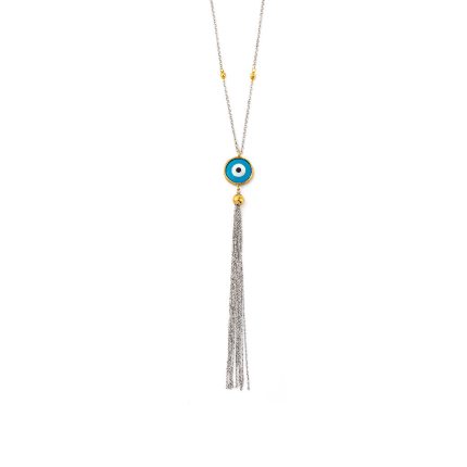 Chain Necklace with a Colored Eye - 925 Sterling Silver