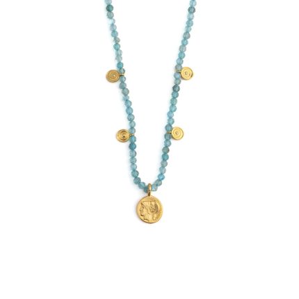 Sterling Silver Chain Necklace with Drop Goddess Athena Coin