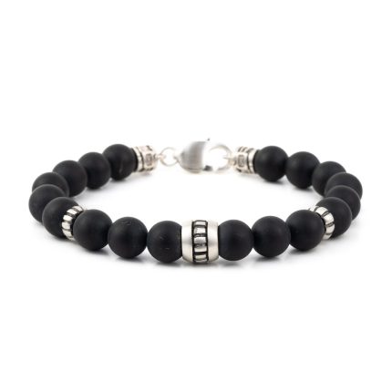 Bracelet with Black Onyx Beads - 925 Sterling Silver