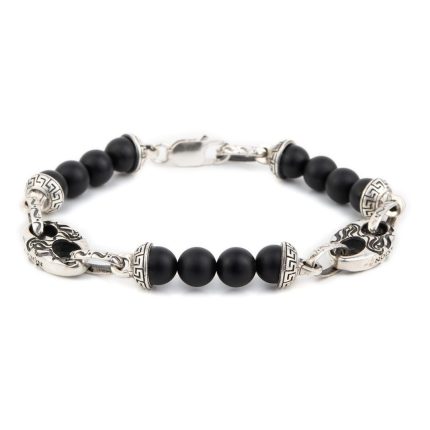 Meander Bracelet – 925 Sterling Silver with Onyx Beads