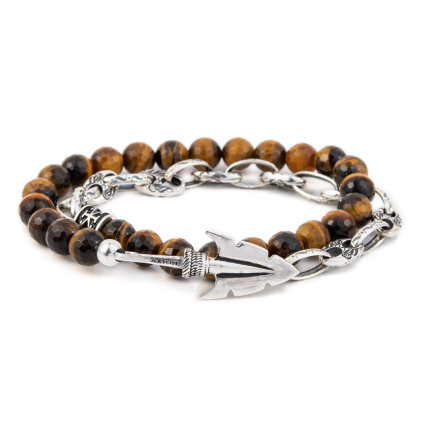 Arrow link Bracelet with tiger eye beads - Sterling Silver