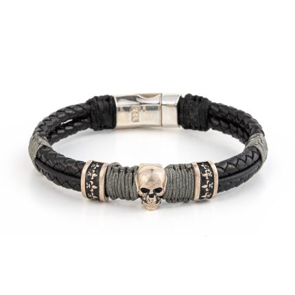 Skull with Fleur-de-lis bands leather Bracelet