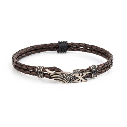 Sterling Silver Axion Wing Leather Bracelet