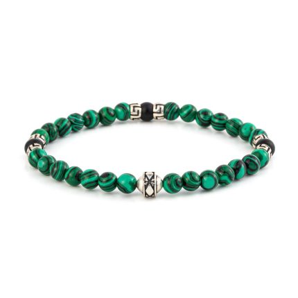 Meander Bracelet – 925 Sterling Silver with Malachite and Onyx Beads