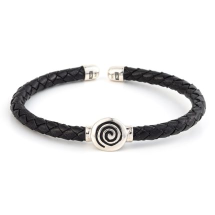 Sterling silver leather spiral bracelet