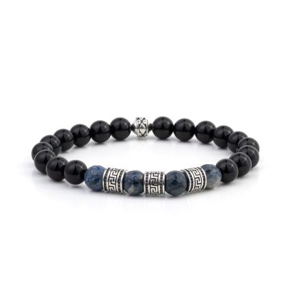 Meandros Motif Bracelet with Onyx and Sodalite Beads