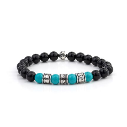 Meandros Motif Bracelet with Onyx and Turquoise Beads