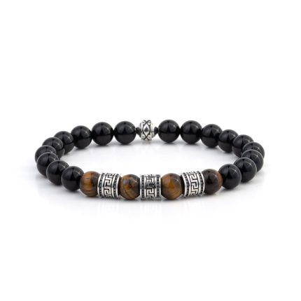 Meandros Motif Bracelet with Onyx and Tiger Eye Beads