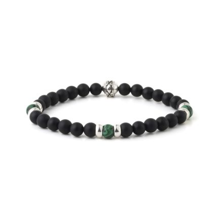 Onyx Malachite and Sterling Silver Beaded Bracelet