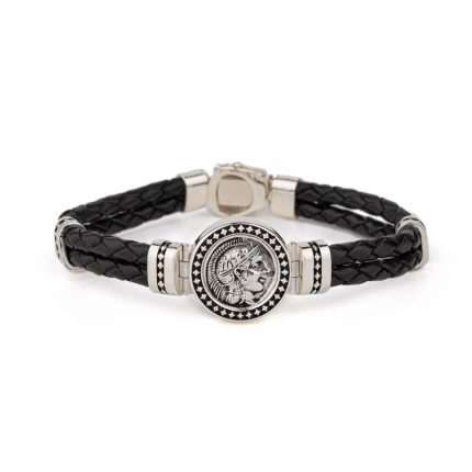 Athena Black Leather Chain Bracelet – 925 Sterling Silver