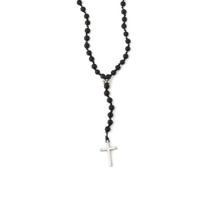 Rosary Necklace with Onyx Beads - 925 Sterling Silver
