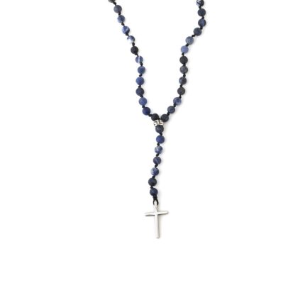 Rosary Necklace with Sodalite Beads - 925 Sterling Silver