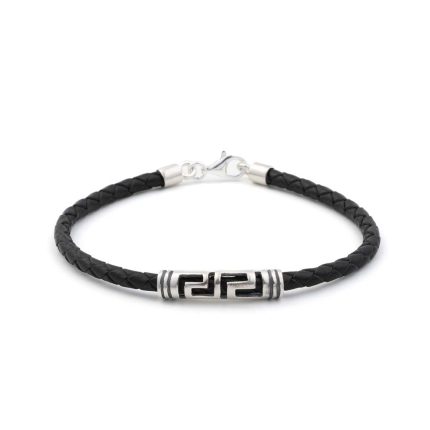 Meandros Thin Leather Bracelet - Sterling Silver