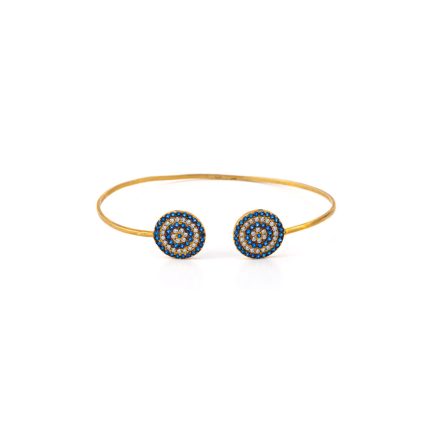 Blue Evil Eye Bracelet with Zircons - Silver and Gold Plated