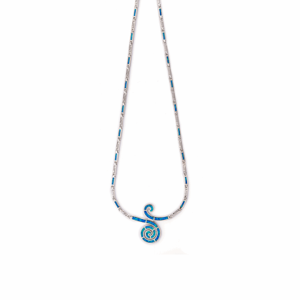 Blue Opal Spiral Necklace - 925 Sterling Silver